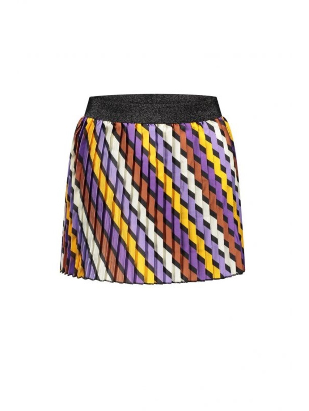 Girls' Pleated Multi-Stripe Skirt with Black Glitter Waistband